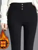 Pantalones casuales con forro polar para otoño e invierno, ropa exterior, pantalones negros cálidos tipo lápiz, leggings gruesos ajustados y adelgazantes versátiles para mujer