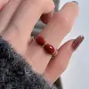 ¡Tejedor de Sueños de Piedras Preciosas de Colores! Juego de Anillos Dobles de Corazón Rosa Dorado con Diamante Rojo, Estilo Corte Vintage, Anillo de Dedo Índice de Lujo Ligero de Nicho