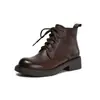 Botines retro estilo británico para mujer, nueva colección otoño/invierno 2026, piel genuina, suela gruesa, punta redonda, diseño original hecho a mano, versátiles botas Martin