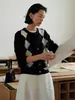 Simplifique seu guarda-roupa: Cardigã de malha de lã com padrão de losangos estilo Miu intelectual para o dia a dia de mulheres, top para outono e inverno