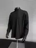 Camiseta Básica Desestructurada de Cuello Semi-Alto para Hombre, Sudadera Pesada Desestructurada Estilo Americano de Invierno con Camiseta Gris de Manga Larga