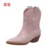 Novedad Otoño/Invierno 2026 en Stock Talla Grande Botas de Mujer Bordadas de Corte Bajo para Comercio Exterior, WISH Amazon Botas de Cuero Europeas y Americanas