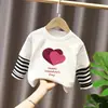 Camiseta de manga larga con retazos de algodón puro para niñas, top de algodón puro para primavera y otoño para niños, camiseta básica para niños mayores, ropa para niños