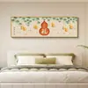 Pintura Decorativa de Cabecera para Dormitorio de Calabaza de Fortuna y Prosperidad, Rollo Horizontal Largo con Caquis para Buena Suerte, Arte de Pared Auspicioso Estilo Chino para Habitación de Invitados