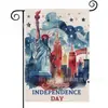 Popular Bandera de Jardín del Día de la Independencia de Amazon Perro Estrella Estampado Material de Lino Bandera Decorativa Americana para Exteriores
