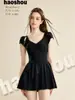 Traje de baño de una pieza con falda para mujer, modelo 161066, nuevo, para verano, color sólido, adecuado para jugar en el agua y vacaciones, cubre el abdomen y estiliza la figura