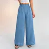 2026 Sitio Independiente de Comercio Exterior Transfronterizo Europeo y Americano Amazon Moda Bolsillo Color Sólido Fruncido Elástico Pantalones de Pierna Ancha Ropa para Mujer