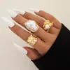 Joyería Yongge Moda Transfronteriza Retro Geométrico Anillo de Oro Set de Anillos de Perla Barroca de Alta Gama