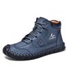 Botas de Couro Color Block Masculinas de Tamanho Grande para Venda Internacional da Amazon, Botas de Cano Curto da Moda Masculinas Costuradas à Mão, Sapatos Casuais com Cadarço e Solado Plano