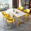 Mesa y silla de negociación de lujo ligero nórdico, combinación moderna simple, tienda de café, té con leche, mesa de comedor rectangular pequeña para el hogar
