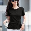 Camiseta de Manga Curta Estilo Ocidental para Mulheres, Algodão Puro, Verão, Assimétrica, Cobrindo a Barriga, Para Pessoas Ligeiramente Acima do Peso, Design com Efeito Emagrecedor, Top de Nicho A3938