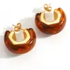 Pendientes de Titanio Acero Inoxidable Yuhui Transfronterizos Estilo Maillard Color Ámbar Resina Retro Chapado Color Oro Real Acero Inoxidable Conservador de Color