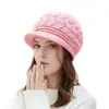 Gorro de Tricô Transfronteiriço de Inverno para Pessoas de Meia-Idade e Idosos, Forrado com Lã Sintética, Espesso, Quente, Chapéu e Luvas Protetores de Orelha, Boina de Lã da Moda para Mulheres