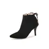 Botas de otoño e invierno para mujer, sencillas, lisas, de punta fina, botines de tacón de aguja, comercio exterior, talla grande 08-10