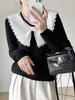 Roupas Zhengqite/Novo Estilo College Patchwork com Renda na Gola Boneca Tricô Puro de Lã Cashmere para Mulheres