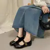 2026 Novos Sapatos Quadrados com Solado Grosso para Aumento de Altura, com Tiras de Velcro, Estilo Mary Jane Retrô para Outono