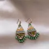 Pendientes de Borla de Cristal Verde para Mujer Estilo Étnico Diseño de Nicho Sentido Retro Ganchos para Oreja Elegantes Lujo Ligero Sensación de Gama Alta Joyería para Oreja