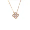 Cadena para Clavícula Niche de Trébol de Cuatro Hojas V Oro Ágata Rojo Colgante Exquisito Collar de un Solo Pétalo Hierba de la Suerte Collar de Joyería