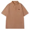P6312 Plus Size Masculino Verão Novo Retrô Americano 260g Camisa Polo com Gola Lapela Solta e Versátil Lavada Manga Curta
