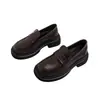 Mocasines Retro Gruesos de Estilo Británico para Mujer, Zapatos Versátiles de Tacón Grueso para Primavera y Otoño, Zapatos de Piel Negros