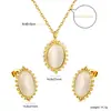Pendientes y Collar con Piedra Ojo de Gato Ovalada Minimalista de Tendencia Europea y Americana Acero Inoxidable Juego de Joyería de Alta Gama Venta al por Mayor