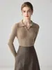 Nuevo Otoño/Invierno 2026 Suéter de Punto Sólido Simple 100% Cachemira con Cuello Polo para Mujer