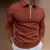 2024 Novo Livro Transfronteiriço Europeu e Americano Primavera e Outono Linho Venda Rápida Top Masculino Zíper Listrado Manga Longa Polo Masculino