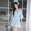 2026 Nuevo Estilo Fresco Floral Adelgazante Falda-Pantalón Cubre Traje de Baño de Tres Piezas con Abertura para Mujer Vacaciones Baño en Aguas Termales