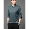 Camiseta Masculina Respirável de Outono, Nova Camisa Polo Lisa de Manga Longa Sem Costura para Homens de Meia-Idade, Casual, Moderna, Versátil