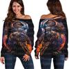 Suéter 3D transfronteiriço estampa de coruja novo europeu e americano vestuário feminino top feminino ombro de fora top feminino ombro oblíquo blusa de base feminina