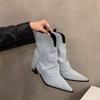 Botines Cortos de Tacón Grueso y Punta Fina para Mujer, Nuevo Estilo Otoño/Invierno 2026, Bota de Caña Corta, Botas Vaqueras Retro de Nicho para Mujer