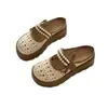 Zapatos Birkenstock Estilo Nuevo 2026 sin Cordones, Medias Pantuflas de Lino Cerradas para Mujer, Calzado de Verano para Exteriores, Pantuflas de Mujer con Cadena de Perlas