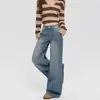 Jeans de Cintura Alta Larga para Mulheres, Estilo High Street, para o Trabalho, Novo Estilo Primavera e Outono, Emagrecedor, Solto, Moderno, Jeans de Comprimento Total