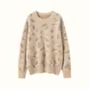2025 Nueva Camiseta de Invierno para Mujer Jacquard de Plumas, Estilo Suave, Suéter Corto Cálido Holgado, Suéter de Cachemira con Cuello Redondo