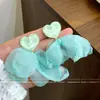 Brincos de Tarraxa de Malha Coração Azul Flores para Mulheres Estilo Atmosférico Elegante Brincos de Férias na Praia