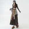 2025 Nueva Falda Vintage para Mujer Otoño e Invierno Irregular de Línea A Cuadros Puntada de Encaje Cintura Alta Adelgazante Falda Larga