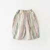 Pantalones Anchos de Rayas Coloridas Estilo Verano Nuevo para Niñas Pequeñas, Pantalones Rectos Frescos y Sueltos 62019