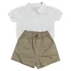 Roupa Infantil Estilo Coreano 2026 Verão Novo Conjunto Elegante de Duas Peças: Camiseta de Tricô Fino com Gola Reversível e Shorts Casuais para Meninos e Meninas