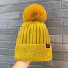 Sombrero de Lana Smiley de Color Sólido para Otoño e Invierno con Forro Polar Gorro para la Cabeza para Exteriores para el Frío Cálido Combinable Casual con Bola de Pelo Sombrero Tejido para Mujer