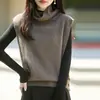 Chal de punto de cuatro vías 100% lana para mujer Otoño Invierno Cuello alto Sin mangas Pulóver Chal base de punto suelto para superponer