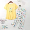 Pijama Feminino Verão Manga Curta Plus Size Magro Feminino Roupa de Casa Conjunto Fofo e Fresco de Cabelo