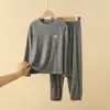 Pijama Infantil de Modal Primavera e Outono Conjunto de Roupa Íntima Fina para Meninos Mais Velhos Roupa de Casa Conjunto de Roupa Íntima Térmica para Meninos