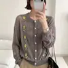 Bordado feito à mão! Cardigã de tricô bordado floral em mohair para mulheres, novo estilo de outono, corte solto, design vazado, proteção solar, peça de sobreposição leve