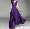 Aliexpress Amazon Europeu e Americano Decote V Manga Curta Boêmio Chiffon Cintura Marcada Emagrecedor Cobertura da Barriga Vestido Longo