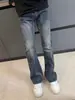 Jeans retro de bambú desgastado de alta calle americana para hombre y mujer, corte ajustado, pierna recta, ligeramente acampanados, pantalones de ajuste limpio