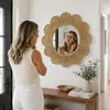 Espejo de pared tejido con cuerda de papel bohemia personalizada, espejo de maquillaje floral tejido a mano, espejo de decoración de pared para casa de huéspedes
