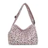Bolso de Hombro de Terciopelo Estilo Coreano, Bolso Tote Moderno y Versátil, Nuevo Modelo 2025, Bolso de Lona con Estampado de Leopardo de Gran Capacidad para Viajes Diarios