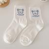 Meias Urso Branco Puro Femininas Primavera e Verão Ins Modernas Combinam com Tudo Fofas Estudantes Japonesas Meias de Cano Médio Femininas Estilo Campus