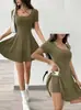 Spot 2025 Verano Nuevo Europeo y Americano Amazon Temu Aliexpress Vestido Casual Corto de Punto Marrón