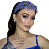 Coroa de Cabelo de Noiva Europeia e Americana Feita à Mão Headwear Elegante Faixa de Cabelo Azul com Strass Formato Joia para Vestido de Casamento DZ135